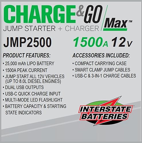 Miniatura 9 de Interstate Batteries Arrancador y cargador de 12 V 700 A (8,000 mAh, 8 Ah) portátil LED Jumpstart batería para 12 voltios automotores, electrónica