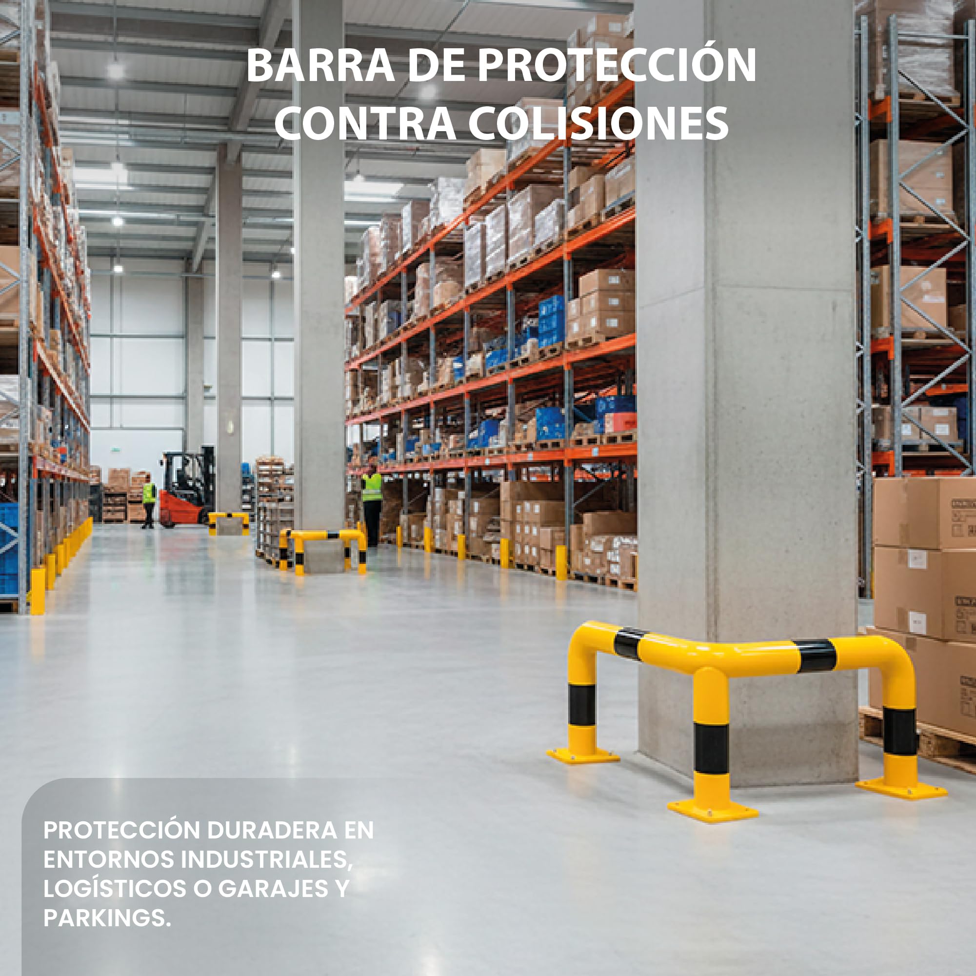 Barrera de Protección Esquinera de Acero Ø75 mm – Protección Industrial - Defensa para Esquinas, Columnas y Maquinaria en Almacenes, Garajes y Parkings – Fijación al Suelo Resistente (Altura 350mm)