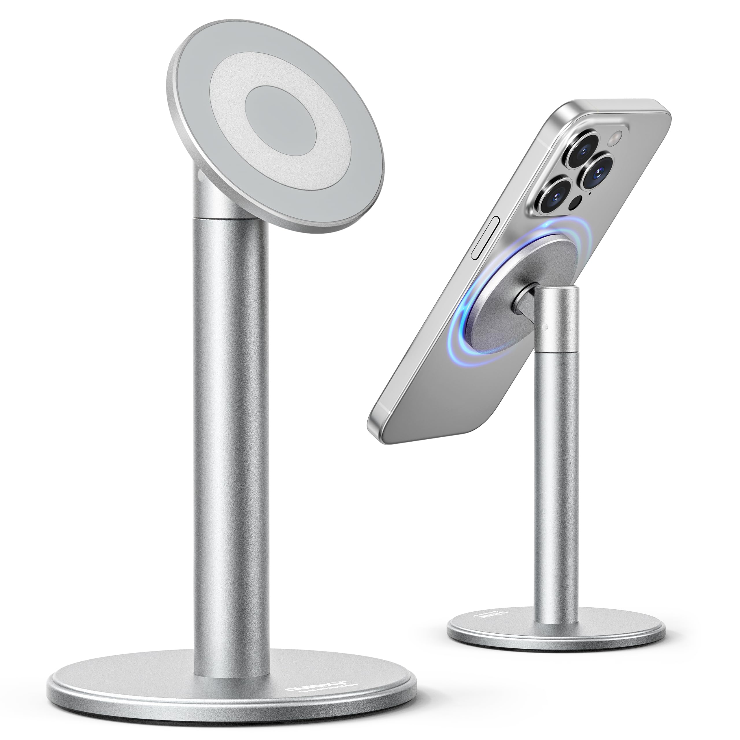 Nulaxy Magnetic Full Aluminum Cell Phone Stand with 360 Rotating, Silver | Stable Base, Includes Metal Ring, Works with Thick Cases, Hands-Free, Office Accessories, Compatible with All Phones-image-45