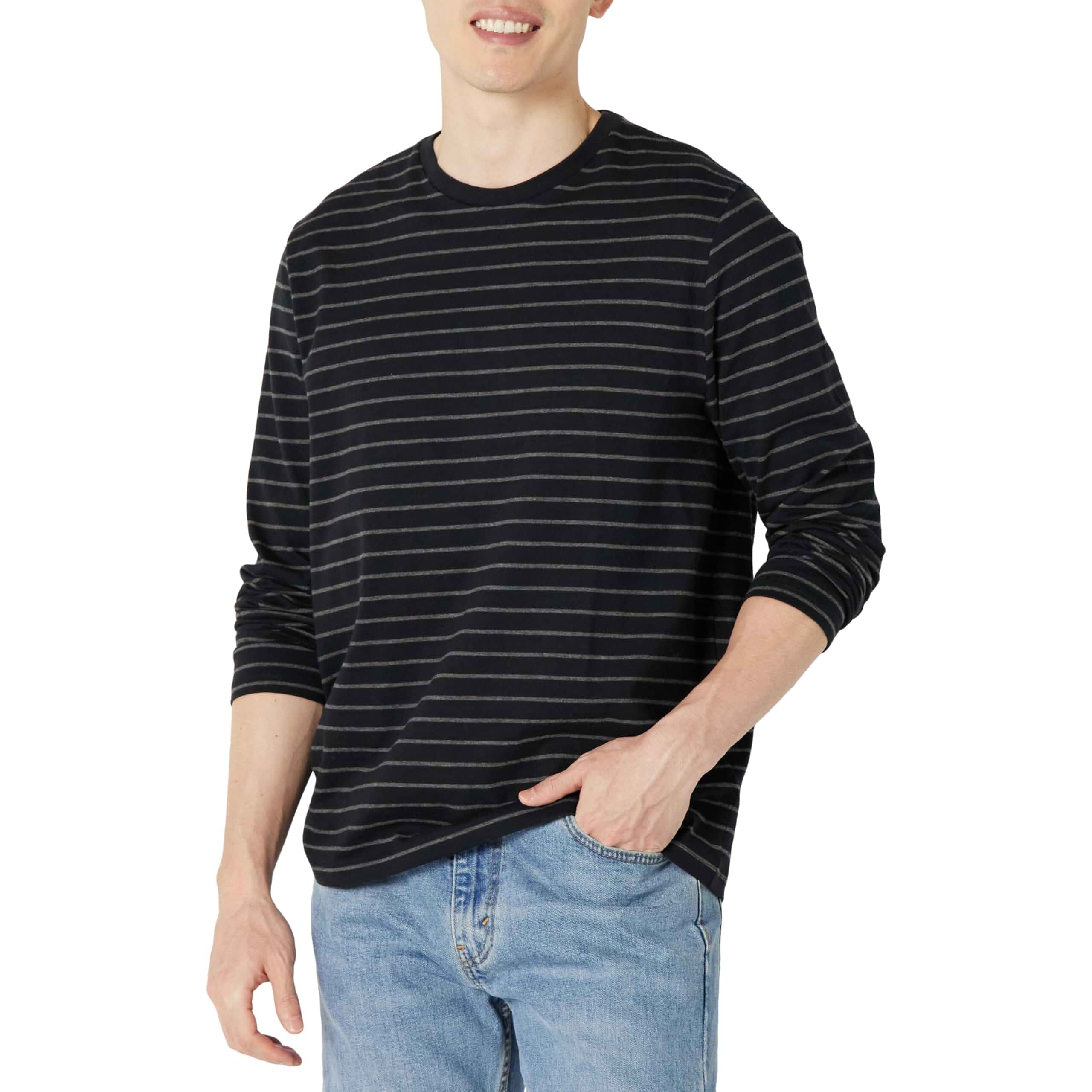 Amazon Essentials Men's Regular-Fit Crewneck Long-Sleeve T-Shirt, Casual Cotton Jersey Long Sleeve