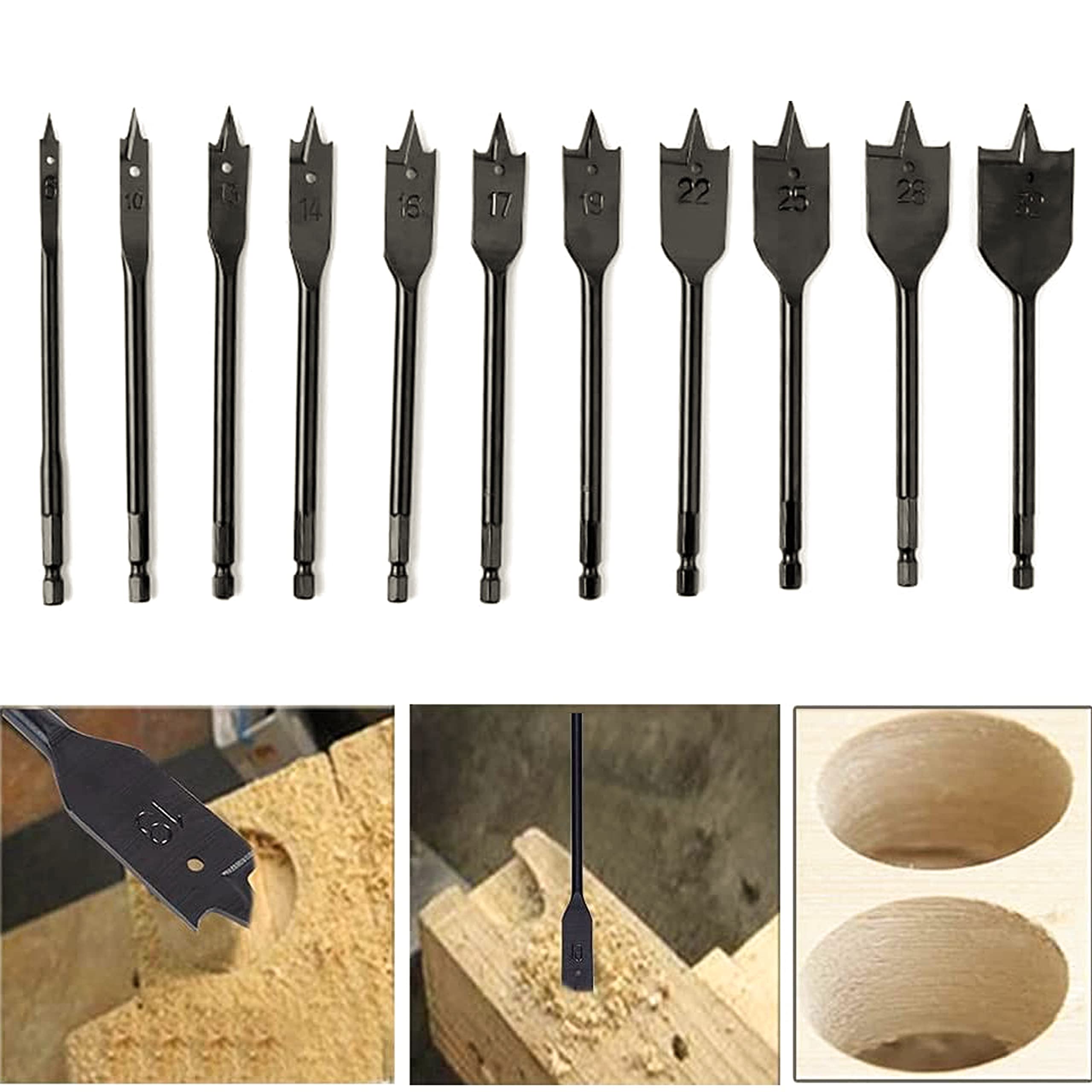 Set di punte per trapano Pro Spade, rivestimento nero, acciaio al carbonio di alta qualità, punte piatte per la lavorazione del legno, punte assortite da 1/4" a 1-1/2" con custodia