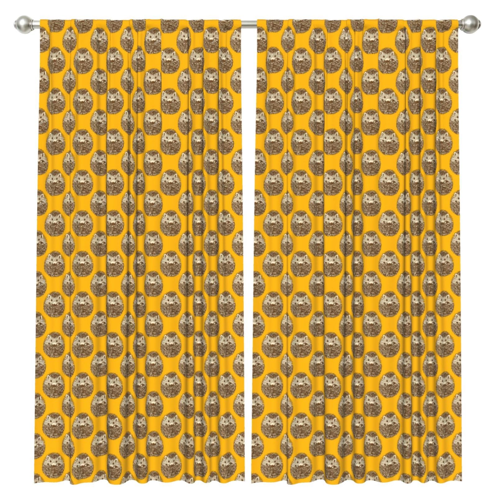 InOmak Cute Hedgehog, 2 Panels Window Curtains 52 x 84 Inch Blackout Curtains for Living Room Bedroom