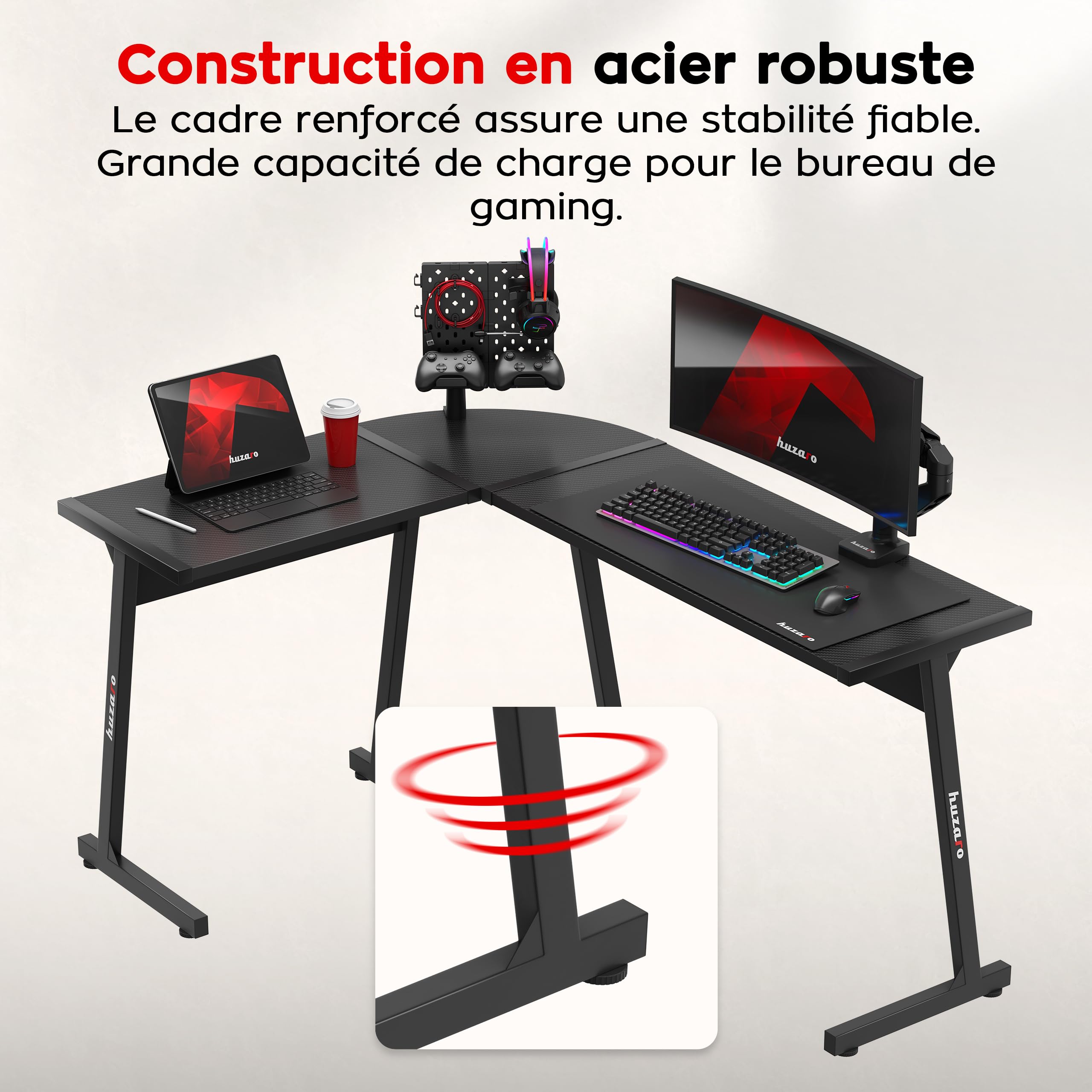 huzaro Hero 6.0 Bureau d'angle en Forme de L, Poste Gamer, 147x112cm, Noir