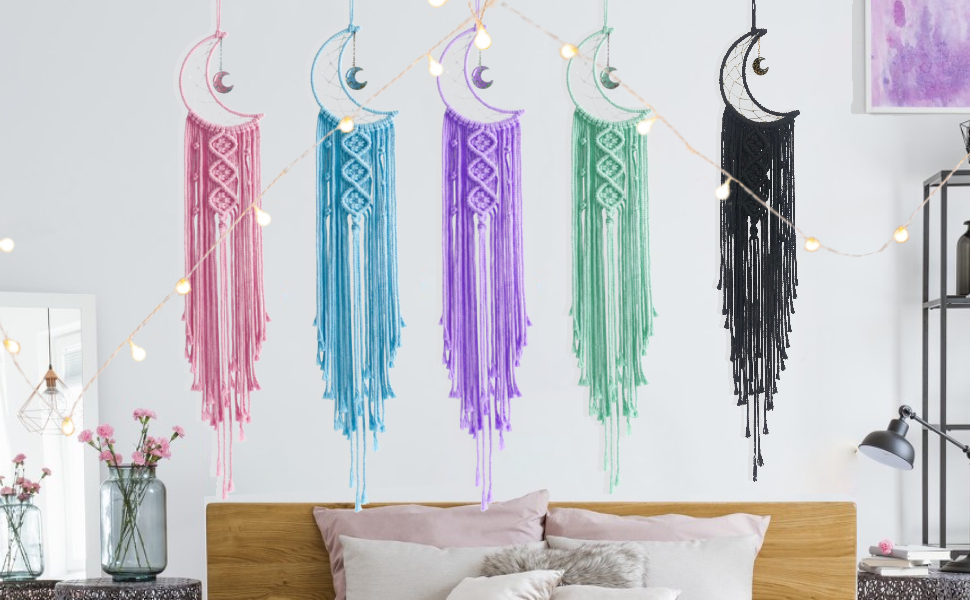 Star & Moon Dream Catcher With Lights – 2 Pack Boho Wall Hanging For Bedroom, Teen Room & Gifts - View #4