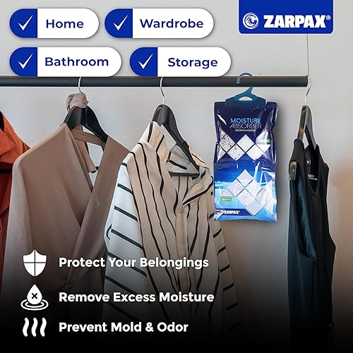 Miniatura 3 de Zarpax - Bolsas de absorción de humedad colgantes con carbón activado 10.6 oz300g  Bolsas absorbentes de humedad para baño, armario y cocina