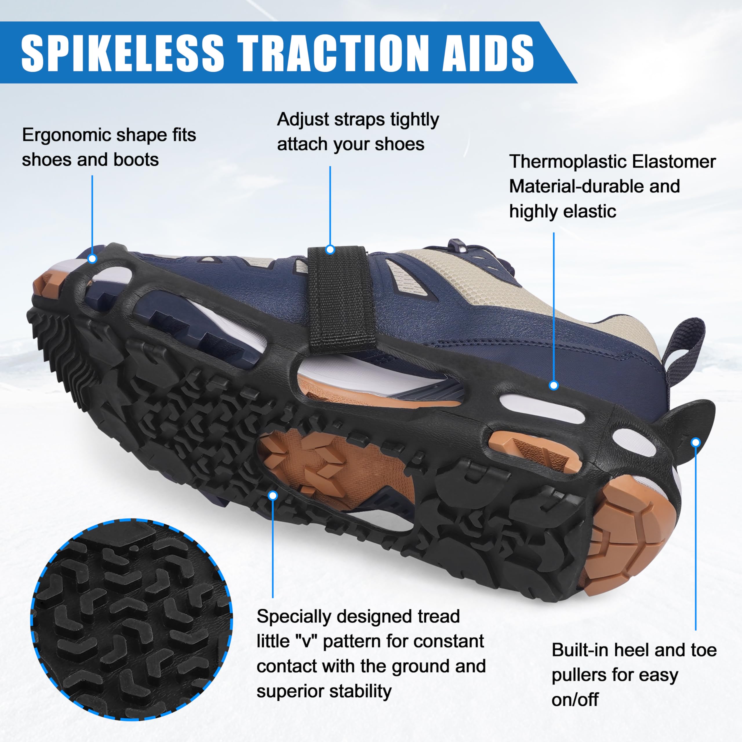 Crampons à glace antidérapants sans pointes pour chaussures et bottes d'intérieur/extérieur - Dispositifs de traction en caoutchouc