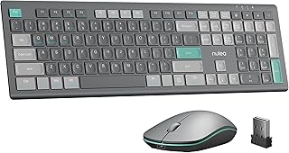 Nulea KM74 Wireless Keyboard and Mouse Combo, 2.4GHz Connection, Ultra-Slim Full-Size Keyboard with Number Pad Silent Keyboard Mouse Set Compatible for Windows, Mac, MacBook/Air/Pro, Computer, Green