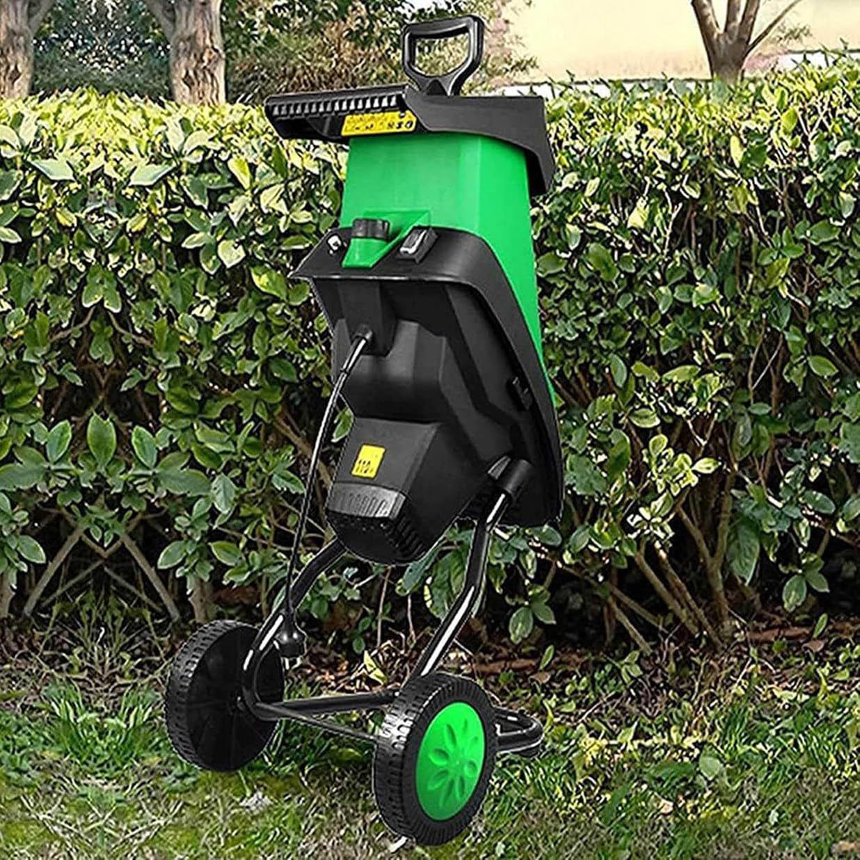 Trituradora eléctrica de madera de 2400 W, trituradora de jardín, trituradora de hasta 40 mm, con ruedas y bolsa de 50 L para ramas y hojas