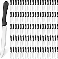 Zhehao 150 Pack 8.39" Black Stainless Steel Serrated Steak Knives, Round Tip Plastic Handle Dinner Knives for Home & Restaurant Bulk Use