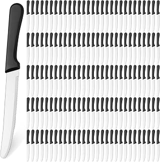 Zhehao 150 Pack 8.39" Black Stainless Steel Serrated Steak Knives, Round Tip Plastic Handle Dinner Knives for Home & Restaurant Bulk Use