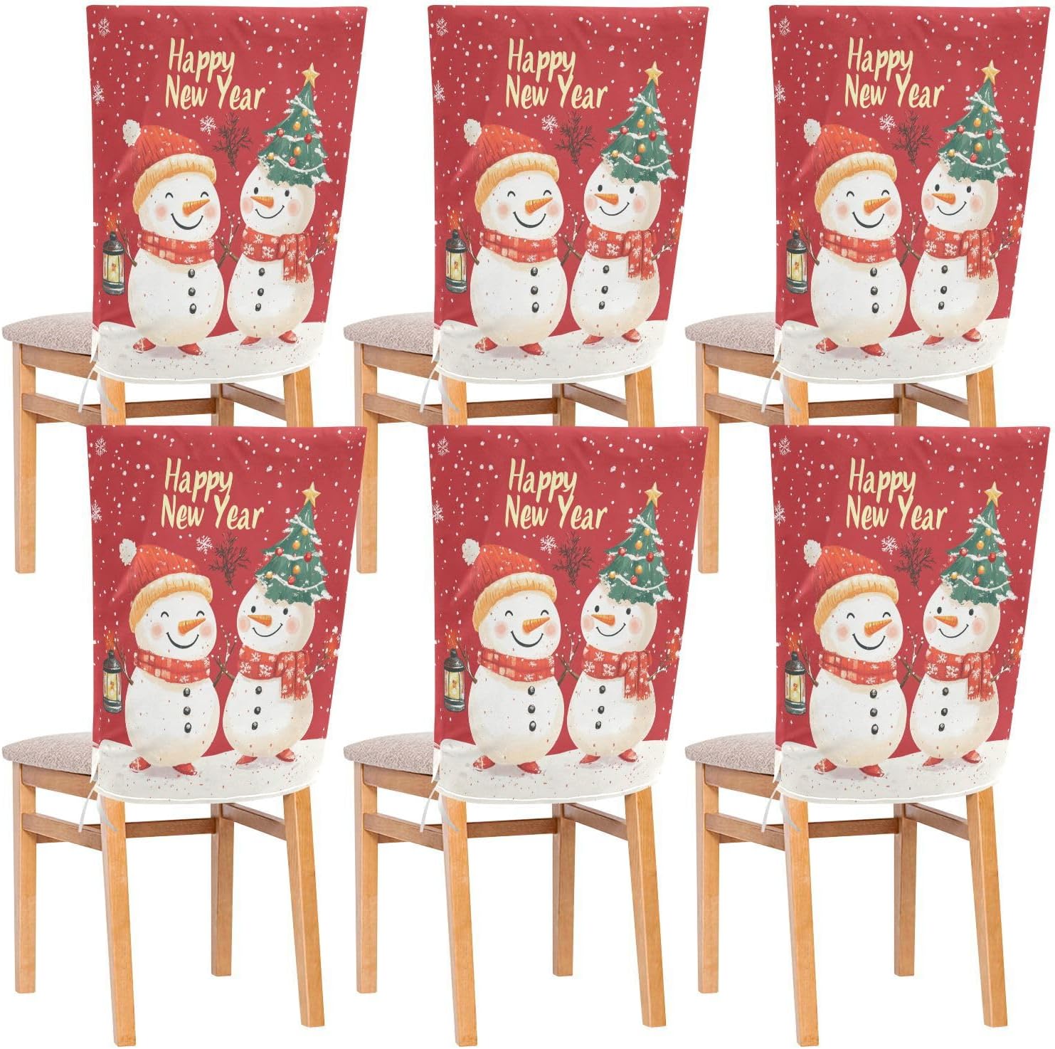 MNSRUU Christmas Chair Back Cover for Dining Room,Snowman Chair Slipcovers Set of 6,Snowman Chair Cover for Kitchen Hotel Holiday Party Decor,93