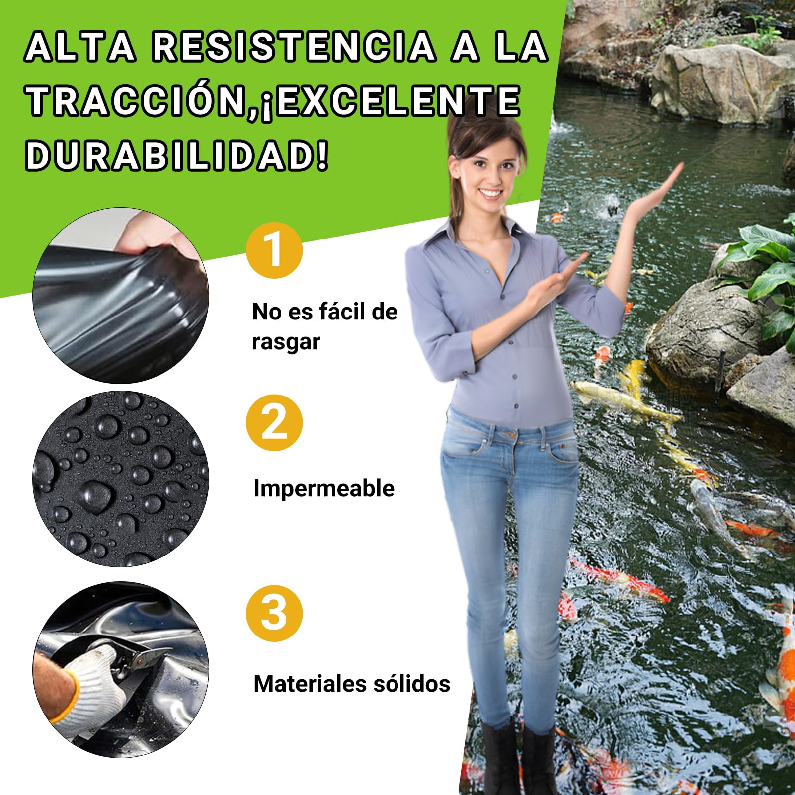 Revestimiento de Estanque Negro PVC - Forro Impermeable 0.12mm, Tamaños 3x7m/5x6m/7x8m/8x10m - para Peces, Fuentes y Lagos Artificiales