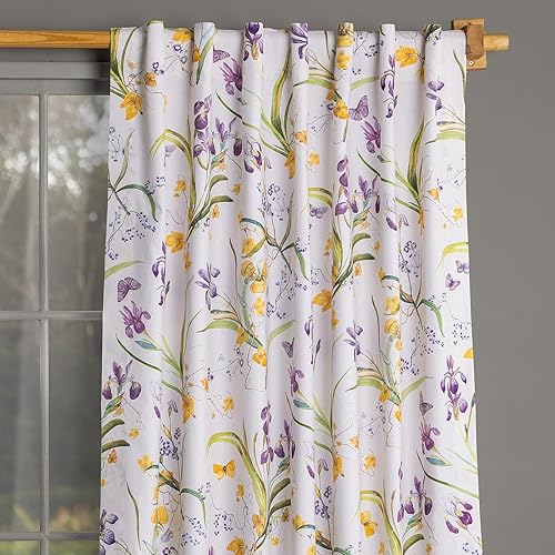 Maison d'Hermine Curtains for Living Room 100% Cotton 84 inch Length One Panel Window Curtains for Bedroom with Loop & Rod Pockets - Iris - Beige, 50" W x 84" L