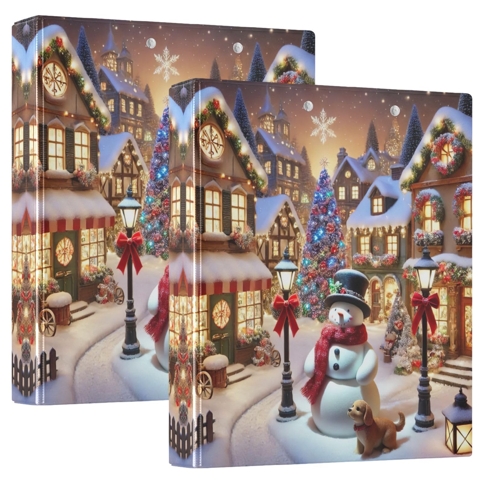 Raccoglitore a 3 anelli con pupazzo di neve, 3,8 cm, contiene 200 fogli, raccoglitori ad anelli rotondi, organizer di base, per scuola, ufficio, casa, confezione da 2