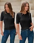 Arach&Cloz Women's Summer Sweater 2026 Trendy Short Sleeve Spring Tops Casual Crewneck Knit Pullover Shirt