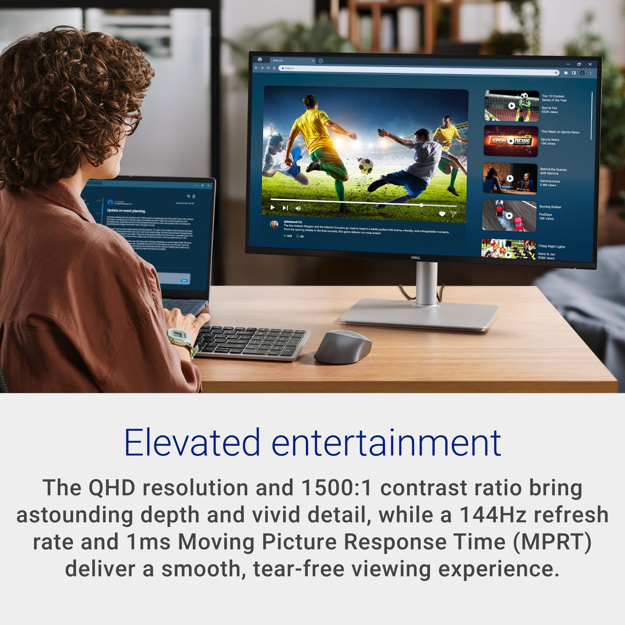 Dell 27 Plus QHD Monitor - S2725DSM - 27-inch QHD (2560x1440) 144Hz 1ms Display, 2 x 3W Speakers, HDMI/DisplayPort 1.4 Connectivity, Height/Tilt/Pivot/Swivel Adjustability, AMD FreeSync - Ash White - 3