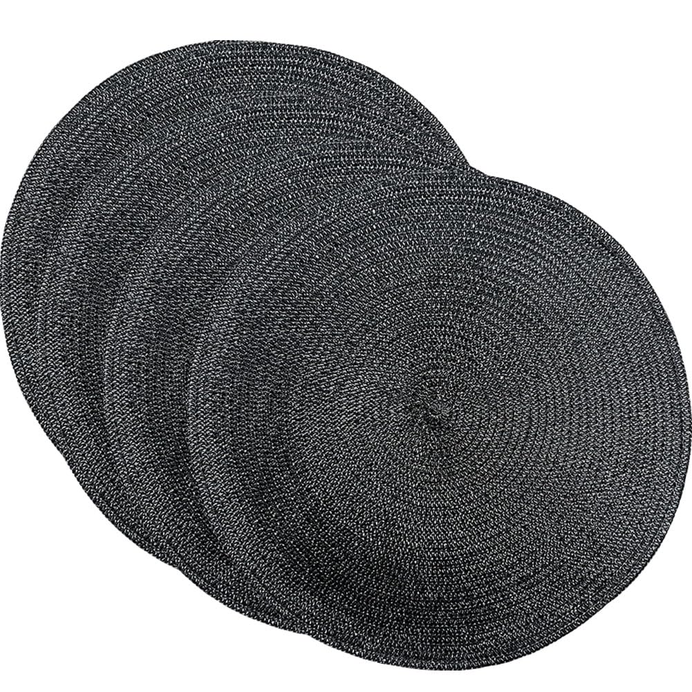 SCF2017 38CM Round Woven Shiny Plastic Placemat Sparkle Glitter Table Mats,Set of 4,Black