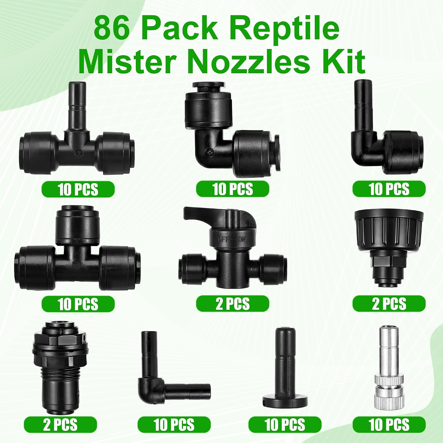 86 Pack 1/4" Reptile Misting Nozzles Kit, Reptile Mister System Quick Connect Fittings 360 Degree Adjustable Misting Nozzles for Aquarium,Vivarium,Plants, Amphibians
