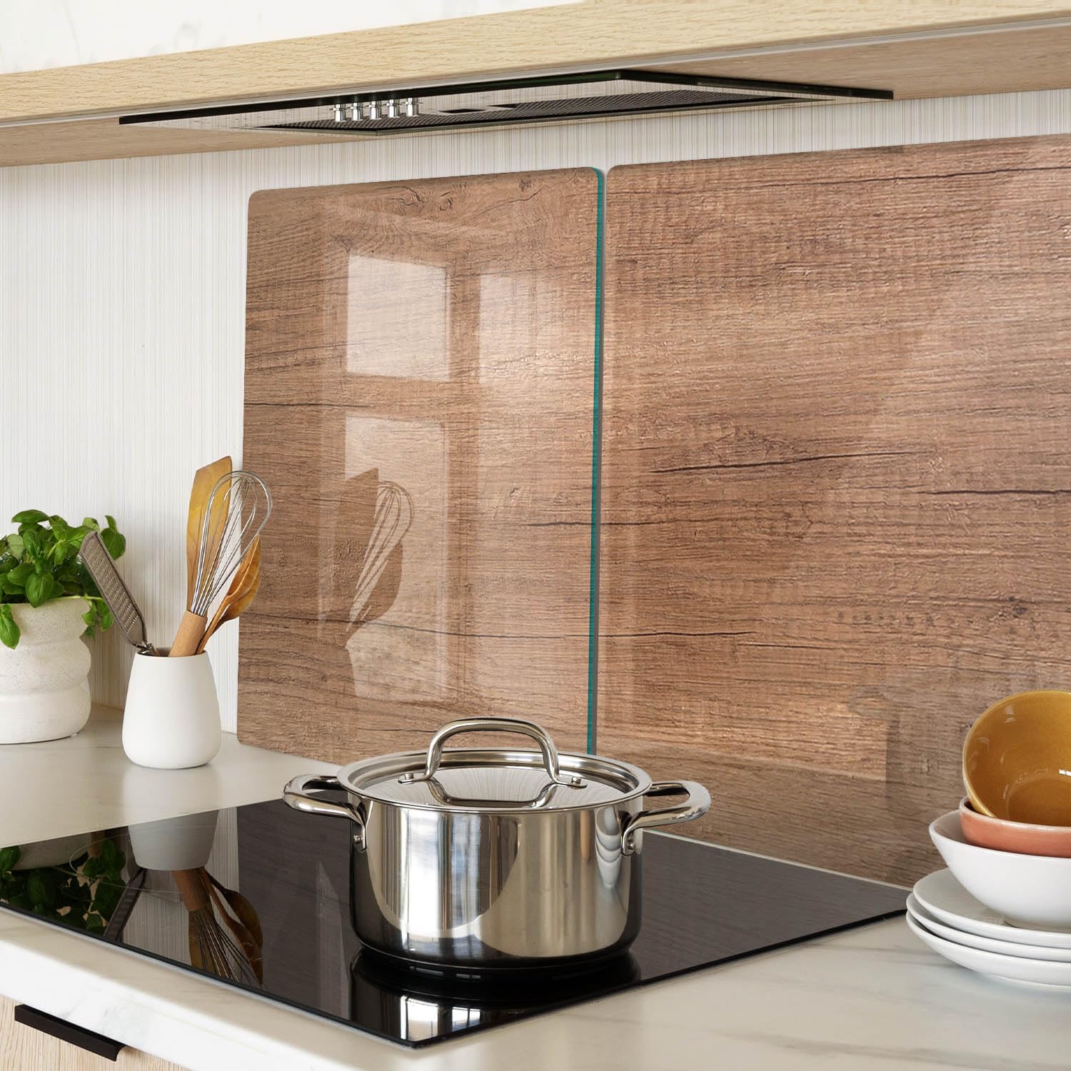 Schneidbrett Glas 2x40x52 cm Hitzebeständig Gehärtetes Glas Rutschfest Silikonfüße Plastikfrei Lebensmittelecht 2 Stück Glasplatte Antibakteriell Dekorativ für die Küche - Holz