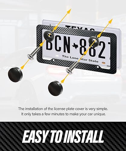 Miniatura 5 de Paquete de 2 marcos de matrícula de fibra de carbono, marcos de matrícula de plástico impermeables con sujetadores y tornillos, cubierta de etiqueta