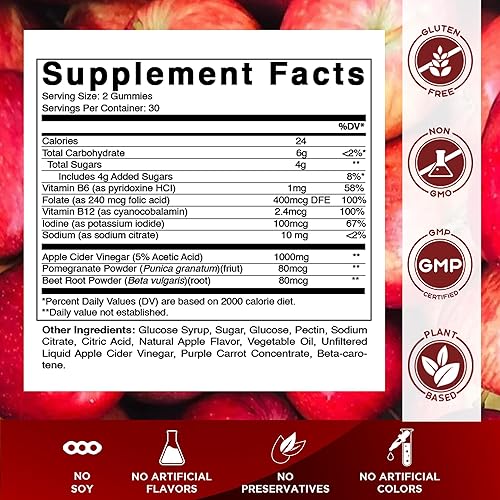 Miniatura 2 de Vitamatic Gomitas de vinagre de sidra de manzana, 1000 mg por porción, 60 gomitas veganas, gomitas ACV para desintoxicación, apoyo para la pérdida