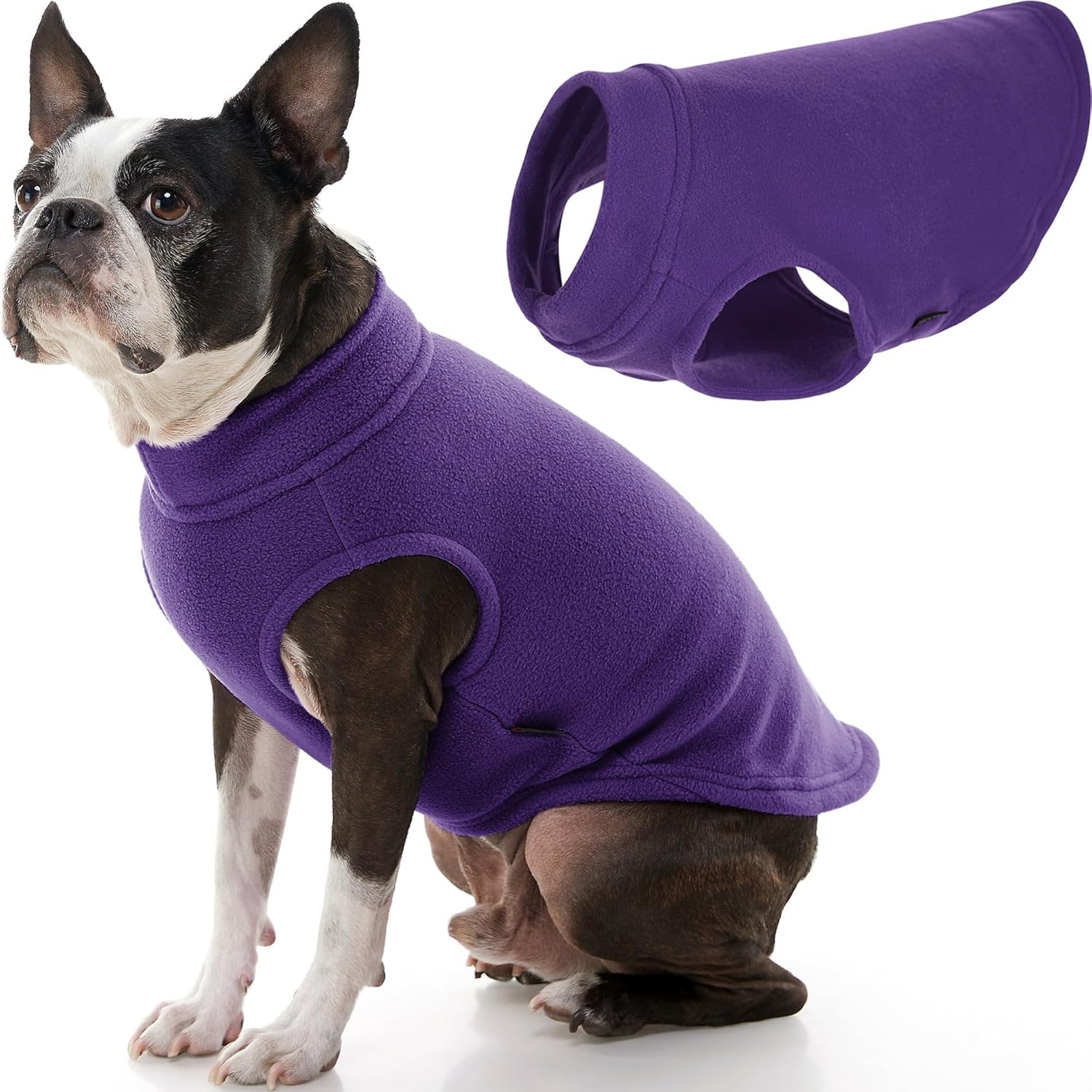 Gooby Stretch Fleece Vest Dog Sweater - Warm Pullover Fleece Dog Jacket - Winter Dog Clothes for Small Dogs, Large Dogs, Boy or Girl - Soft, Super Stretchy Fleece Vest Dog Sweater - Violet, Large Large Length (13.5") Violet