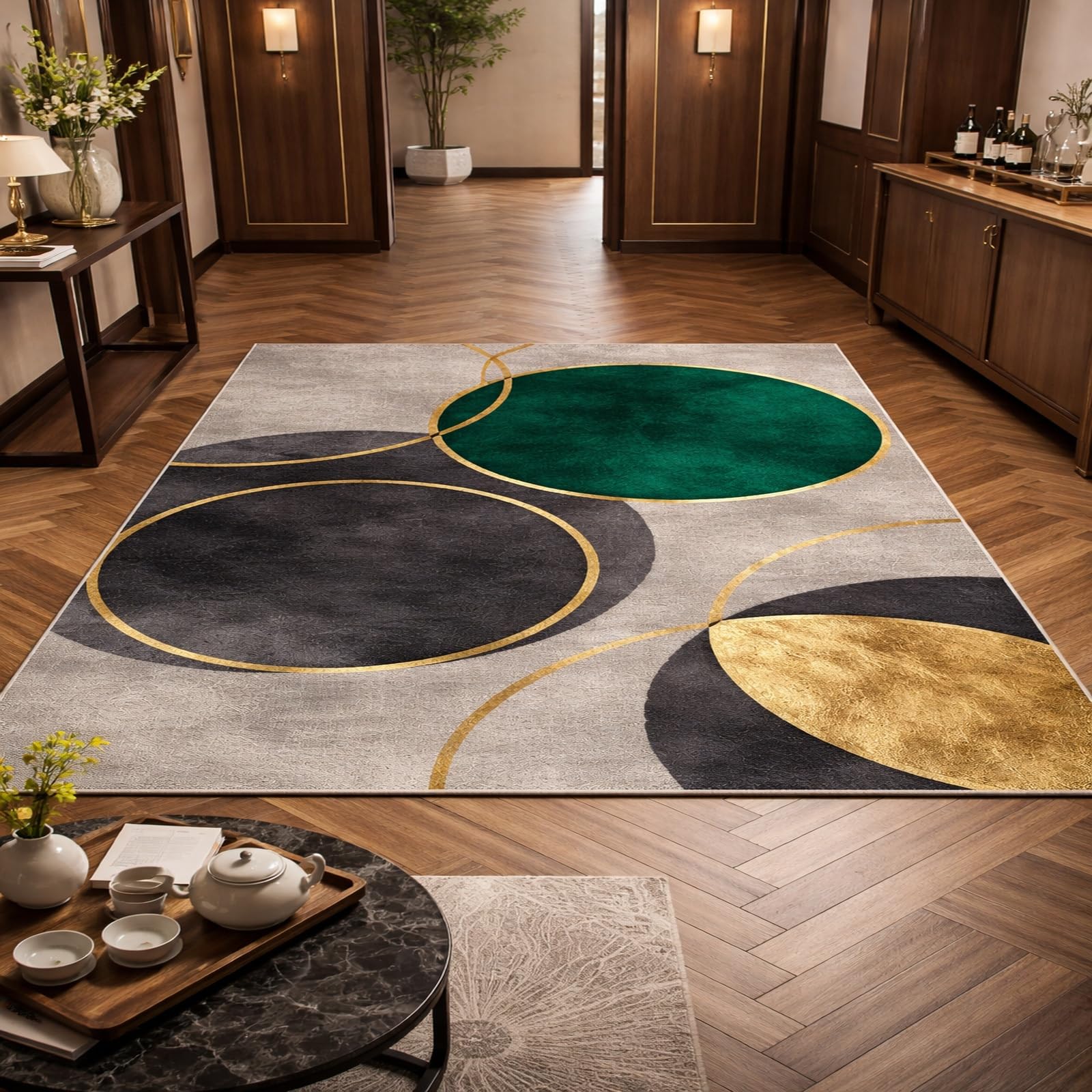 Tapis rectangle salon moderne vert pour réveiller la déco d'une chambre