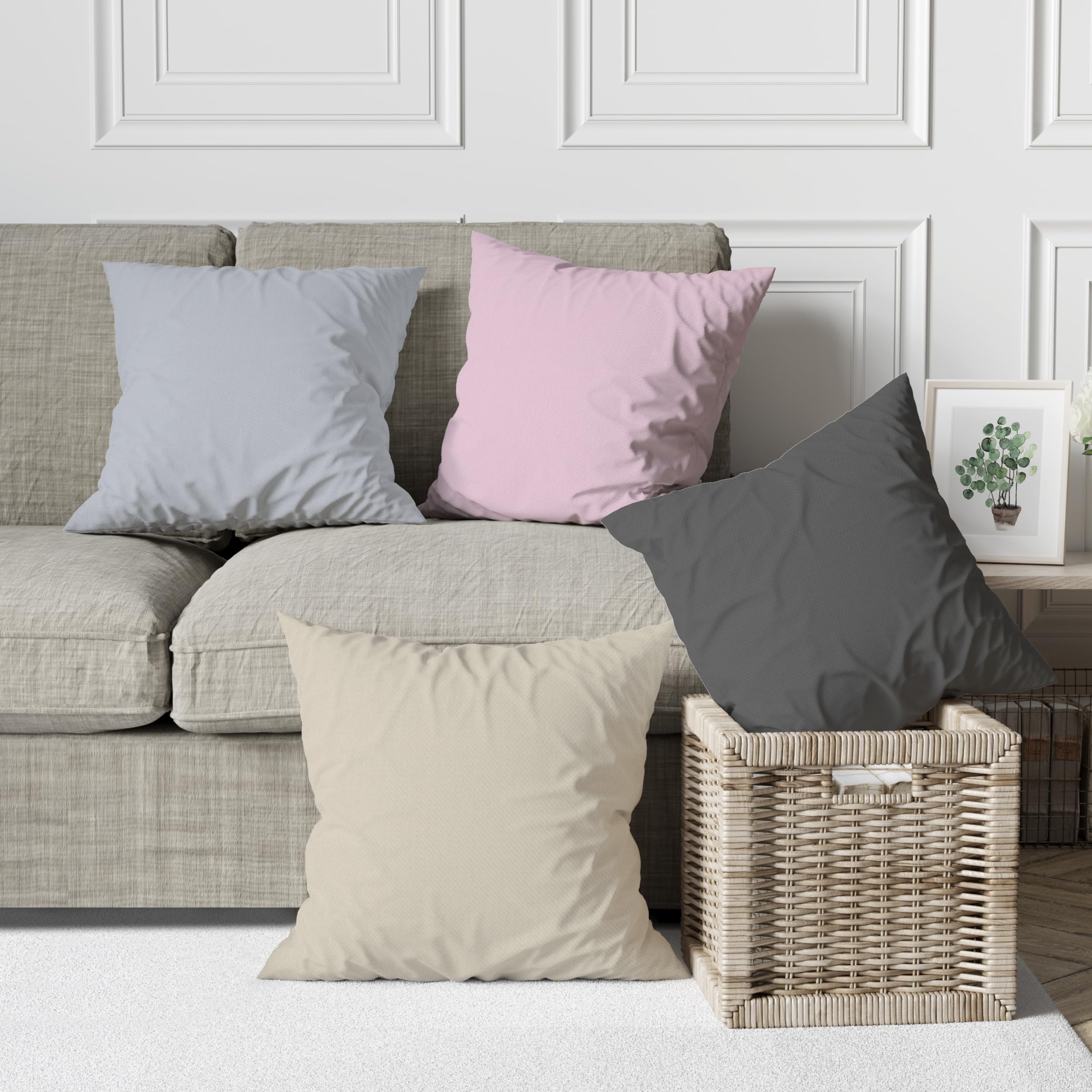 ggaimwf Solid Color Linen Look Cushion Covers for Sofa Light Color Throw Pillow for Bed Modern Style Morandi Color Handmade Square Cushion Cases with Invisible Zipper - Image 2