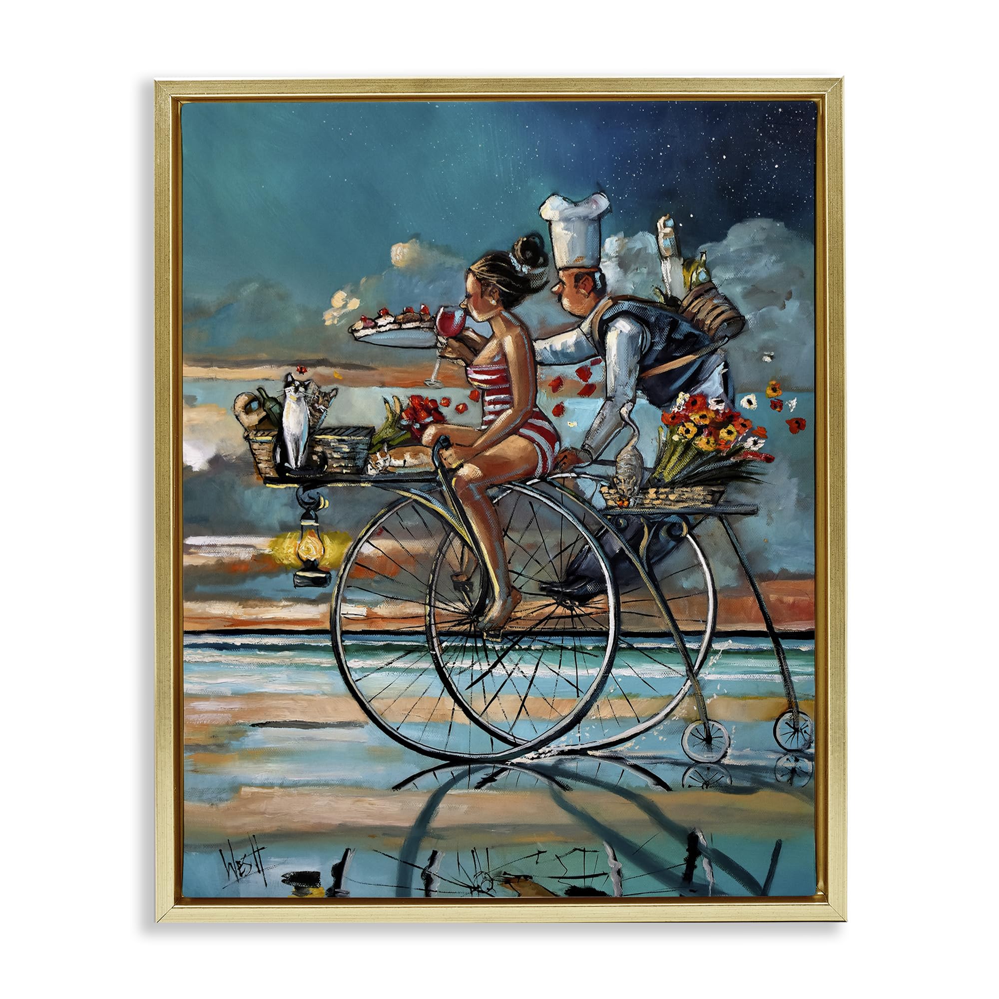 Stupell Industries Metallic Gold (Matte) 'Zaan's Dream Seaside Bicycle Ride'| Floating Frame Canvas Art