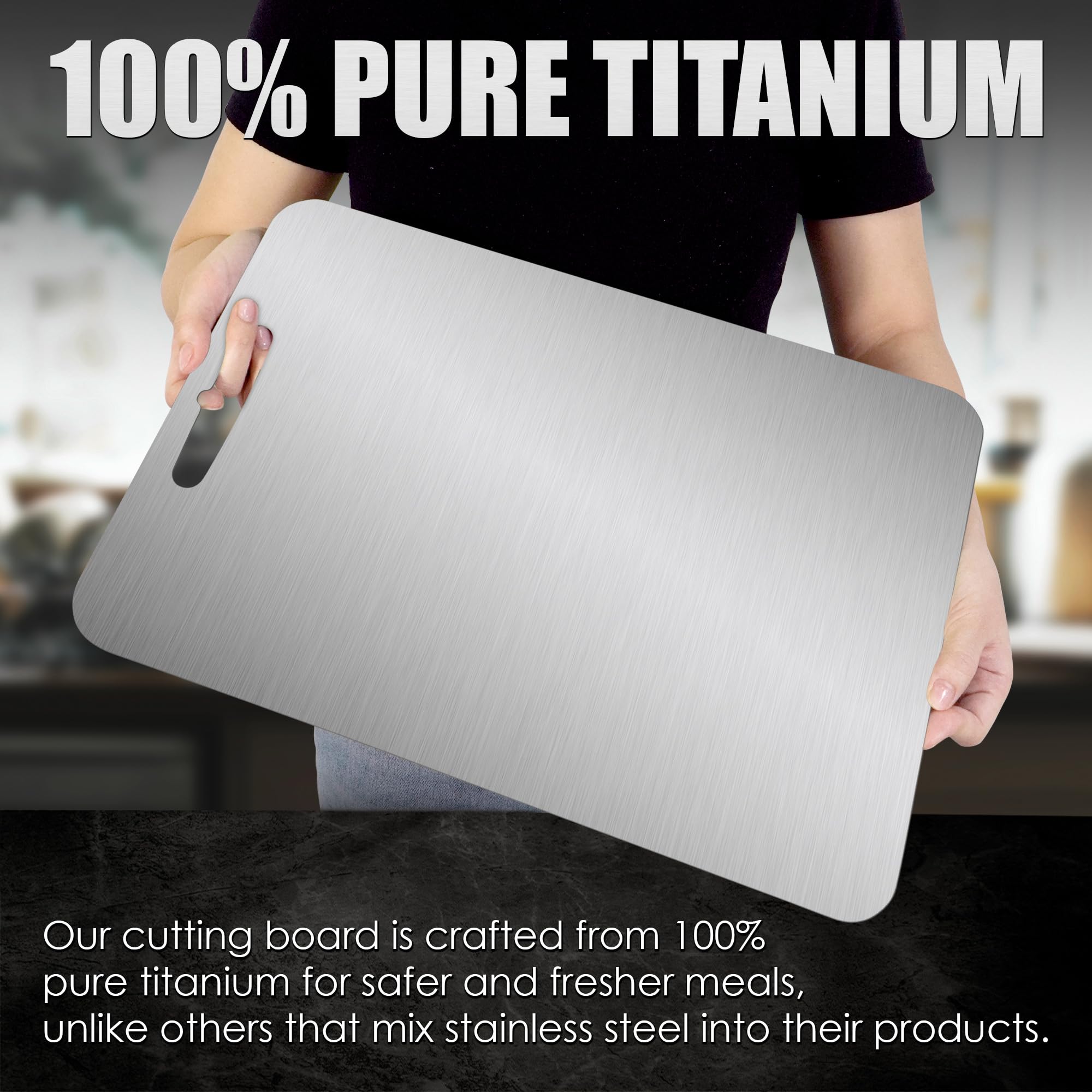 Tabla de cortar de titanio 100% puro, tablas de cortar de titanio de doble cara para cocina, hogar, camping, tabla de cortar flexible con asa, tablas de cortar antideslizantes aptas para lavavajillas