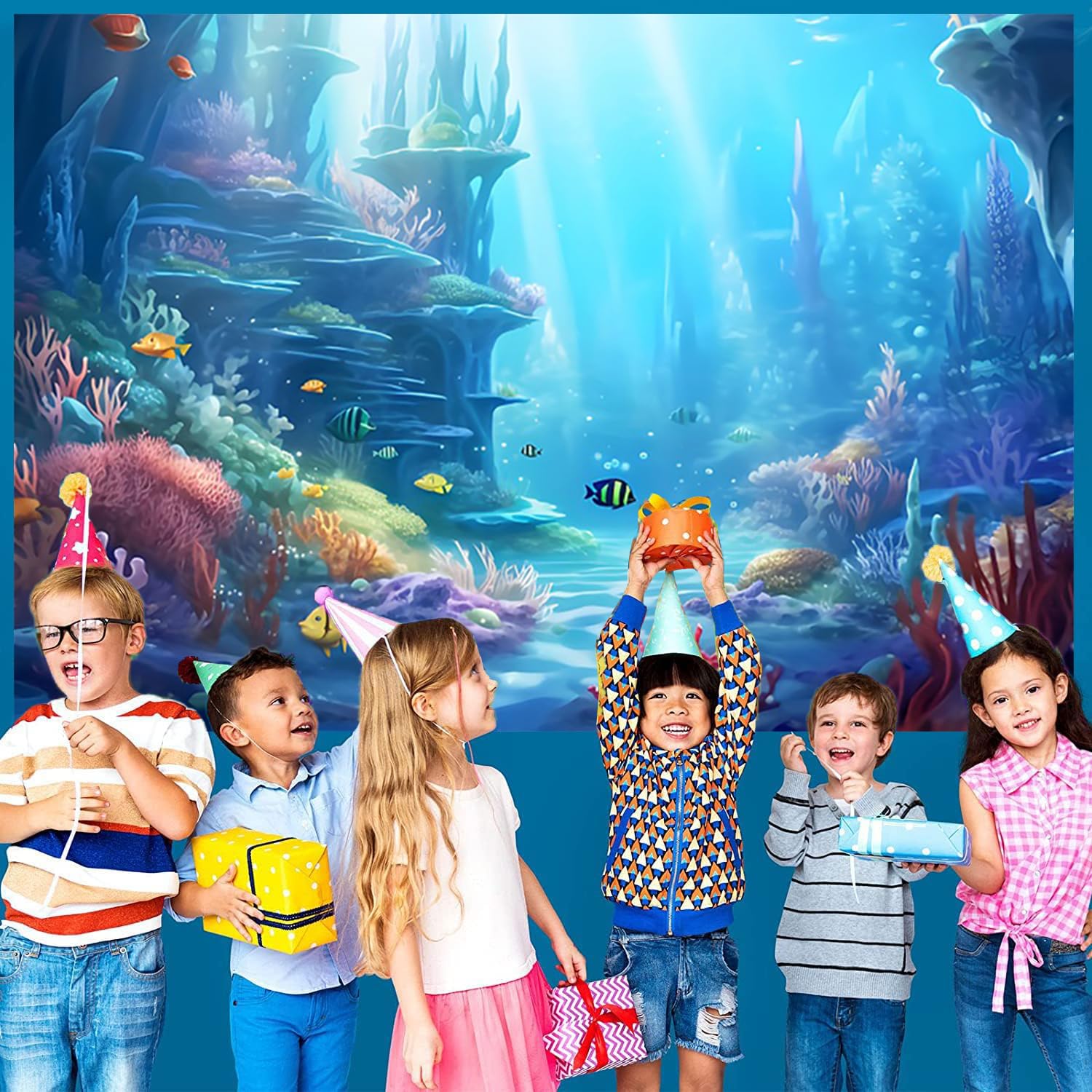 3x2m Sfondo sotto il mare mondo subacqueo oceano blu barriera corallina acquario fotografia Baby Shower bambini ragazzi ragazze compleanno decorazioni Banner Photo Booth Props