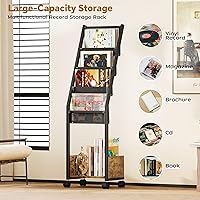 Vista 5 de Homeiju Almacenamiento de discos de vinilo, soporte para discos de 4 niveles con soporte de vinilo con estante de exhibición con capacidad