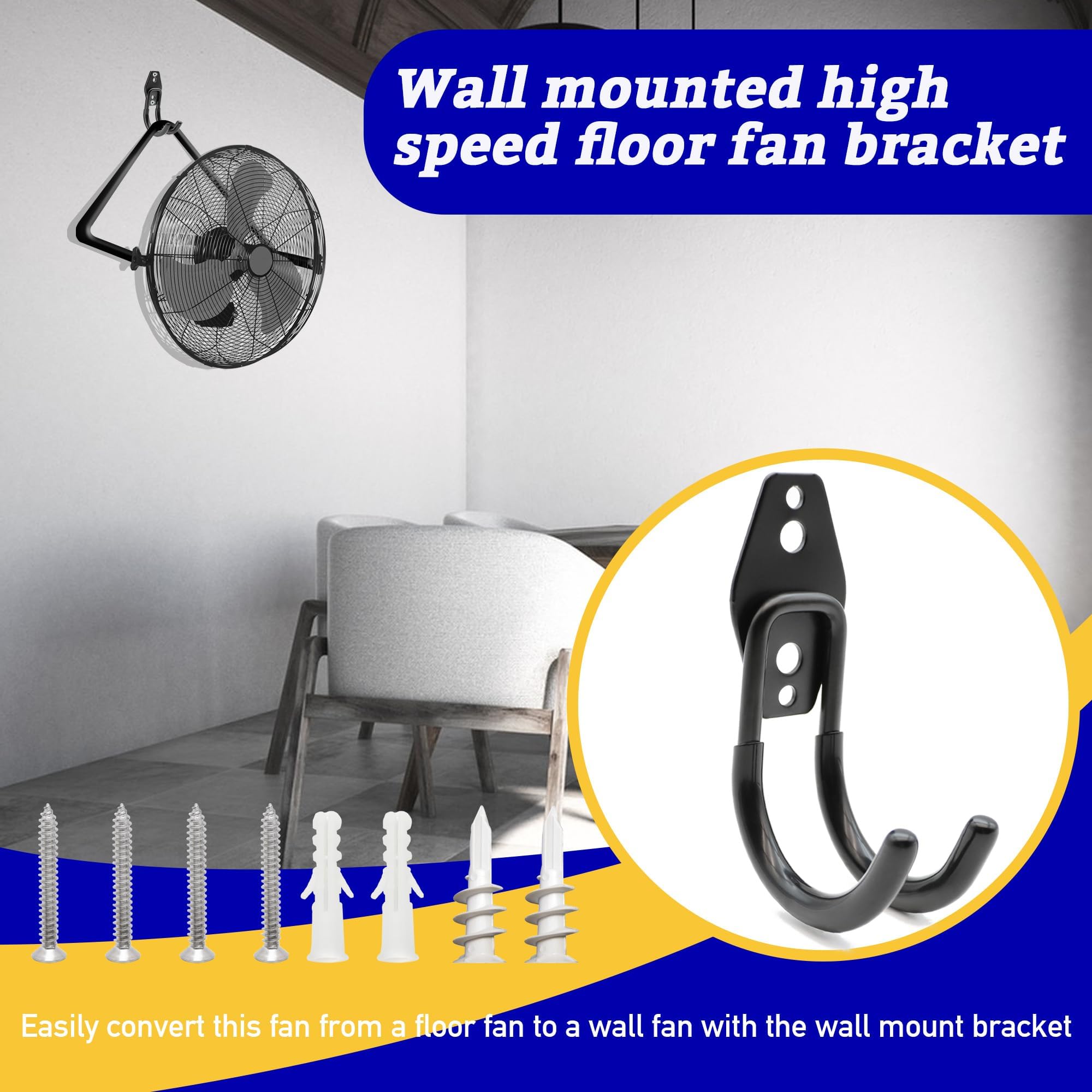 Soporte de montaje para ventilador de pared, convierte ventilador de piso a pared, grado industrial, incluye tornillos para paneles de yeso y yeso 2