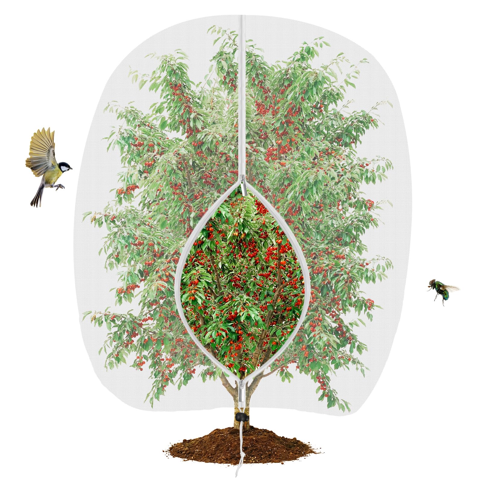 Dreamtop 2.4 X 2.4M Fruit Tree Netting Bird Protection - Garden Netting Mesh with Zipper and Drawstring for Blueberry Vegetable Cherry Strawberry (240x240cm(7.9ft*7.9ft))