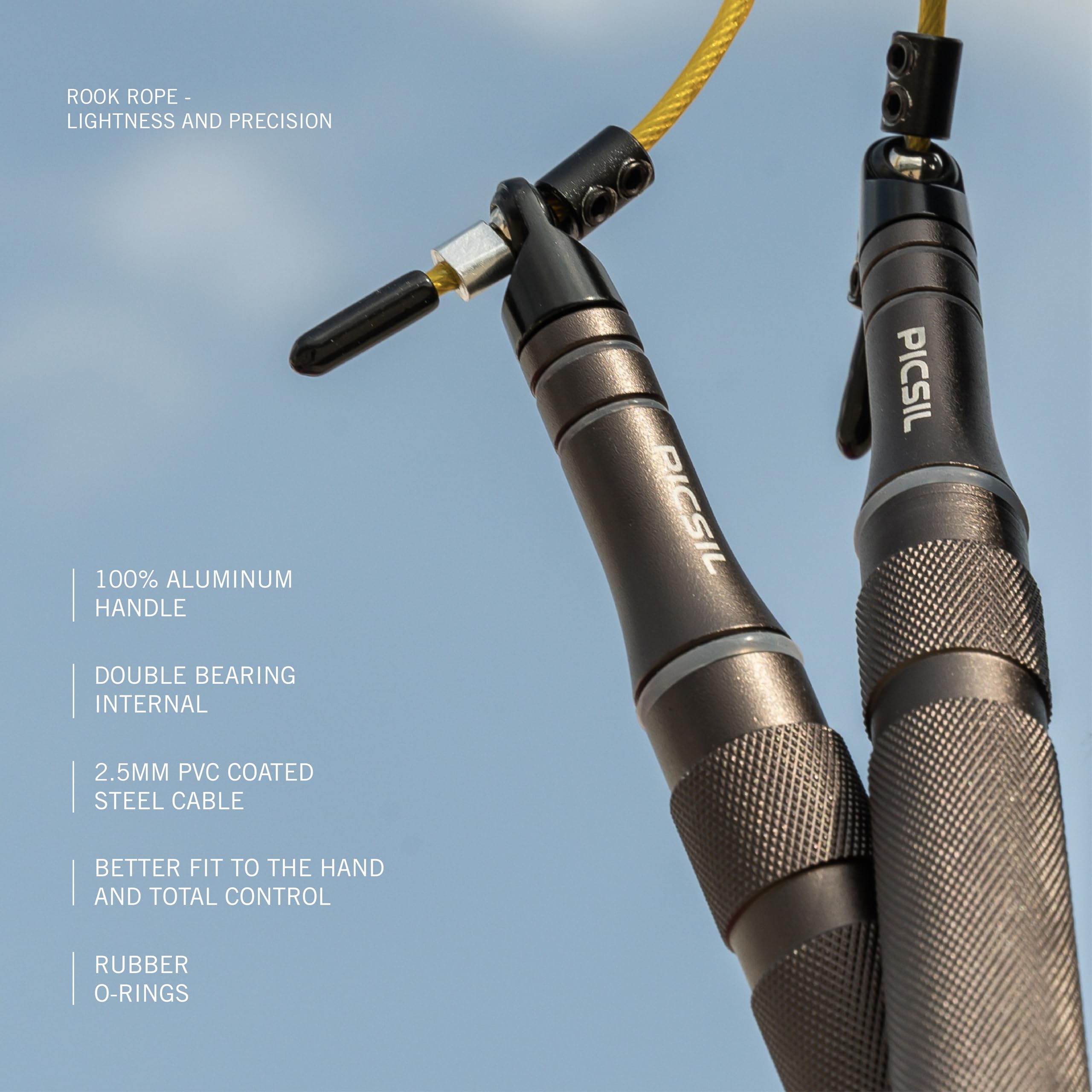 PICSIL - Rook, Skakanka dla Początkujących, Rączka Aluminiowa, Linka Stalowa Powlekana PVC, Wytrzymała i Lekka Skakanka, Podwójne Skoki, Idealna do Cross-treningu, Boksu, Fitness
