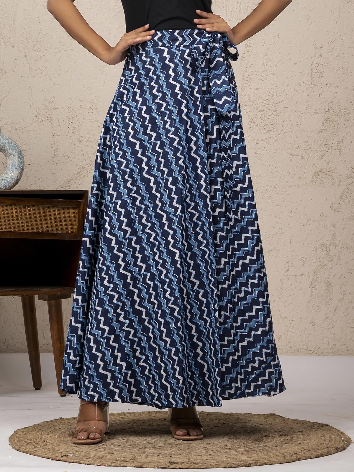 comfy cords Women’s Multicolor Printed Wrap Around Skirt | Block Print Soft Cotton| Flowy A-Line Long Skirt with Adjustable Tie-Up Waist | Casual, Beach & Vacation Wear.-picture-13