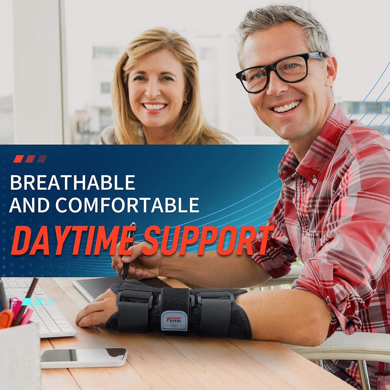 FEATOL Wrist Brace for Carpal Tunnel Relief, Adjustable Wrist Support Brace with Splints Left Hand, Medium/Large, Arm Compression Hand Support for Injuries, Wrist Pain, Sprained, Sport : Health & Household