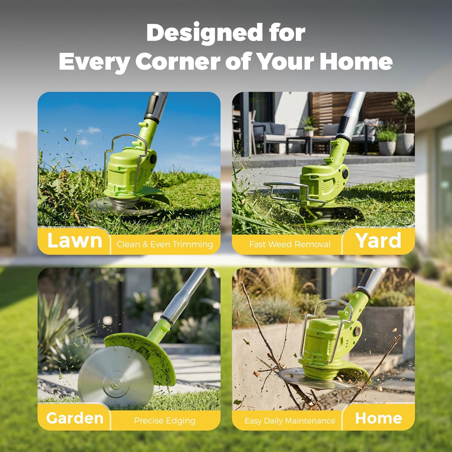 21V Lightweight Electric Weed Eater: All-in-One Cordless String Trimmer Brush Cutter with 2Pack 2.0ah Battery Powered Weed Wacker Set for Small Garden and Yard Lawn Edger Branches Tool for Homeowners