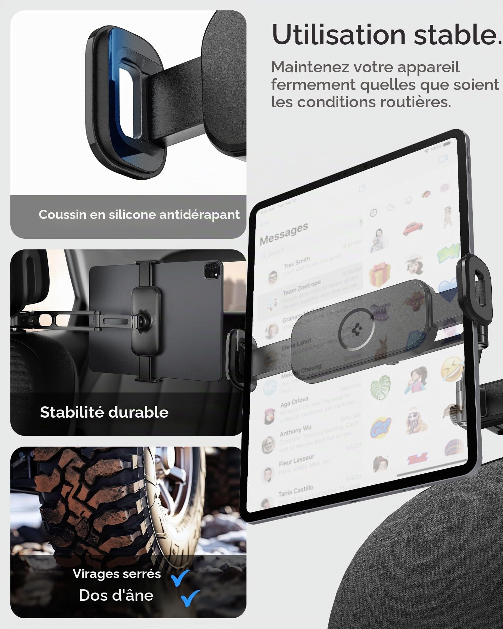 Spigen Support Tablette Voiture pour Appuie-tête, Support de Siège de Voiture Extensiblepour iPad Pro Air Mini M2 M3 M4 M5, Galaxy Tab, Surface Pro etc (4,7-12,9 Pouces)