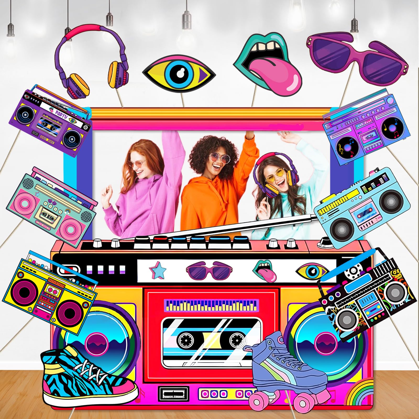 90s 80s Party Decorations - 2000s 90s 80's Theme Party Decorations 80s Photo Booth Props Retro Fabric Radio Boombox Selfie Backdrop Hanging Banner