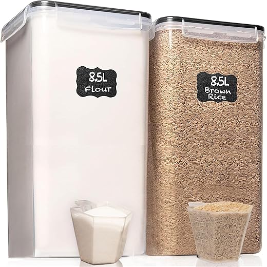 WHITE FEATHER SUPPLIES 2 PC [8.5L / 287 Oz] Extra Large Airtight Food Storage Containers with Lids - BPA Free Kitchen and Pantry Organization Containers for Baking Supplies, Cereal, Flour, Sugar, Rice