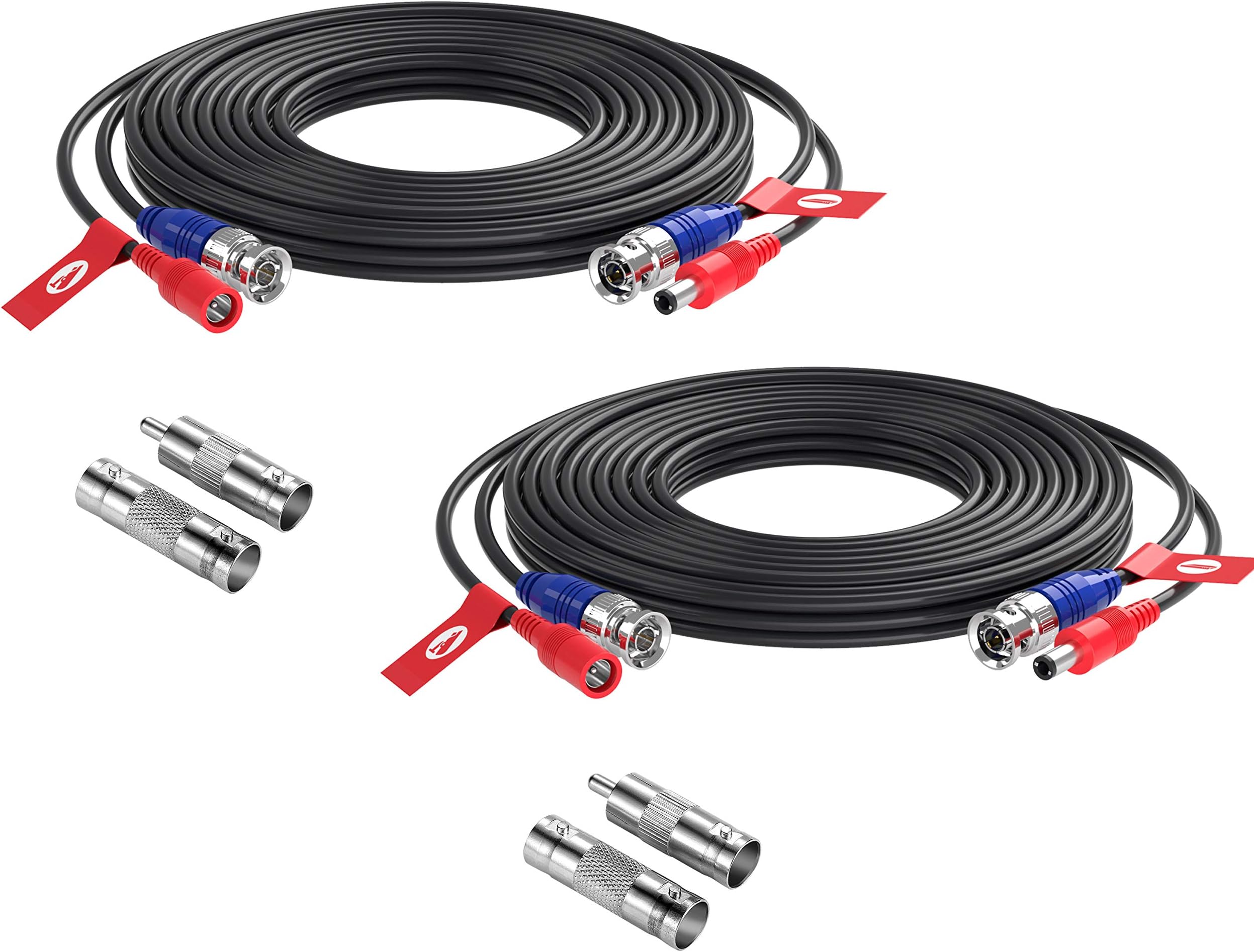 2 Pack 16ft 2-in-1 BNC Video Power Cables, 5M bnc Extension CCTV Wire Cord for Security Camera dvr Surveillance System (Black, with BNC RCA Connector)
