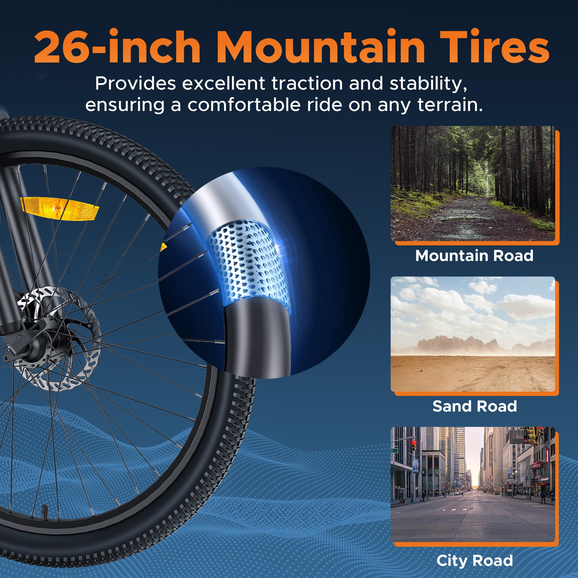 HillMiles MileTrail1 26” Bici Elettrica Per Adulti, Autonomia 100KM, 36V 13AH Batteria Rimovibile, 25KM/H Velocità, Montagna E-Bike (Standard, Blu)