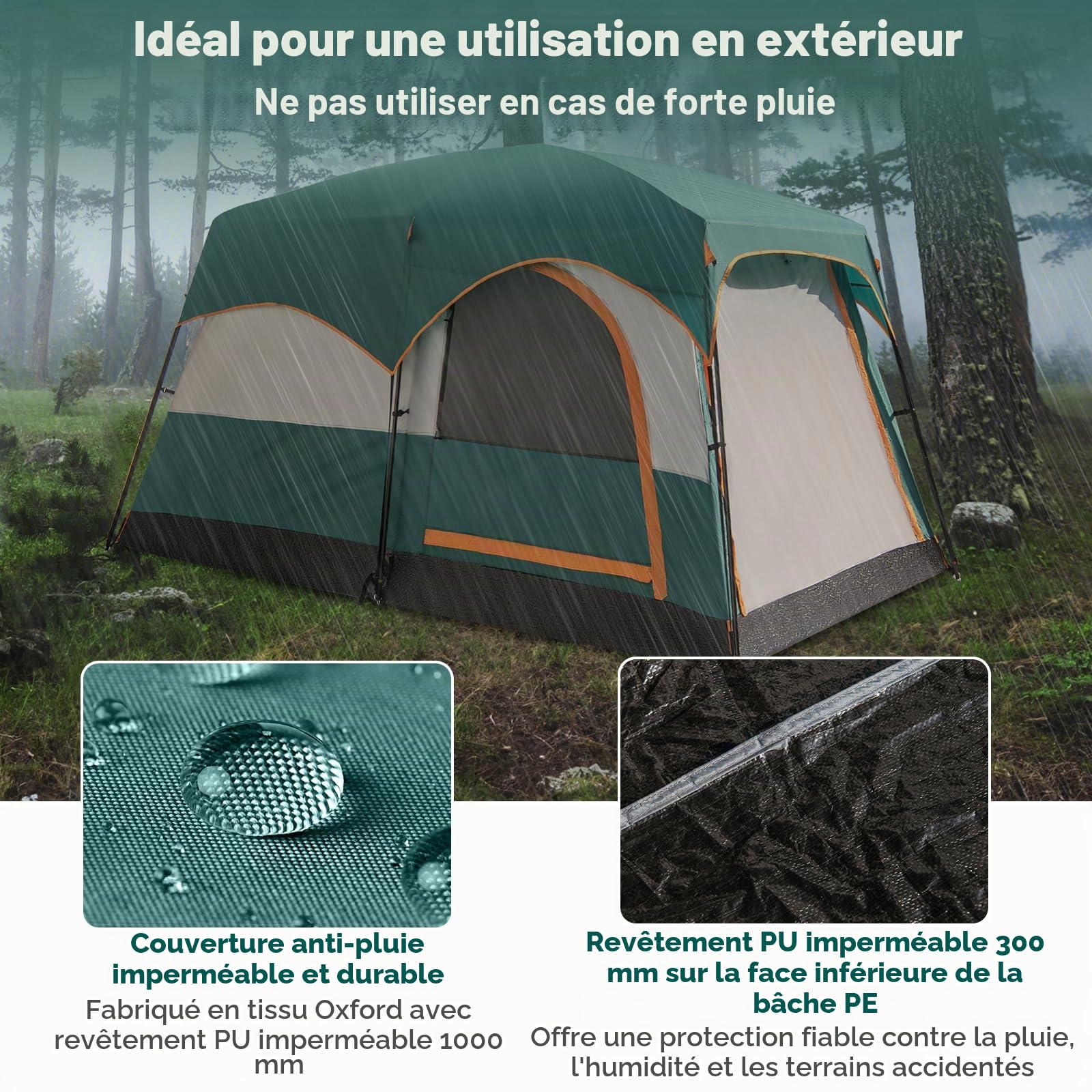 FANTASK Tente de Camping pour 4 à 6 Personnes, Grande Tente Tunnel avec Sac de Transport, Tente avec auvent et cloison 2 pièces, imperméable, Bleu