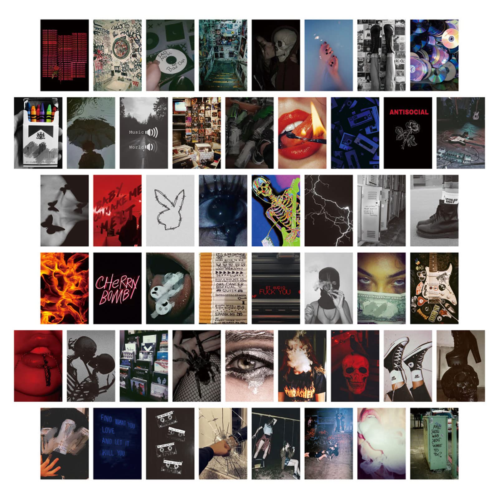 Newthinking 50PCS Wall Collage Kit, Double-sided Art Printing Black and Red Mixed Color Images Aesthetic Wall Collage Kit for Room Wall Decor, Include Glue Dots, 4x6 inches