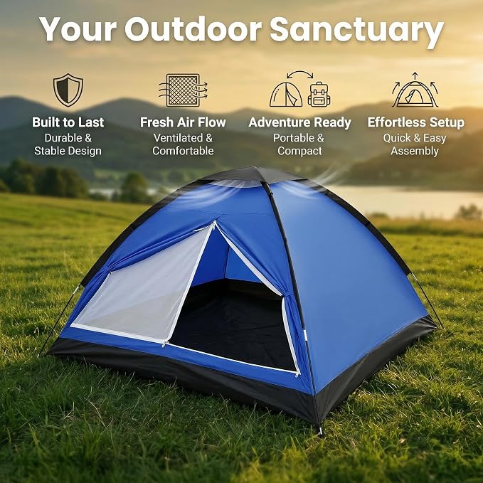Carpa dome para camping 2 personas azul impermeable miniatura 3