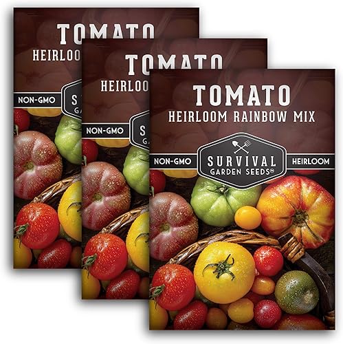 Survival Garden Seeds - Semillas de tomate Heirloom Rainbow Mix para plantar - Paquete con instrucciones para plantar y cultivar en tu huerto casero