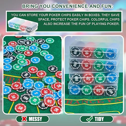 Miniatura 4 de Lewtemi Juego de fichas de póquer con denominaciones, contadores de plástico, fichas de casino con soporte de póquer, caja de almacenamiento para