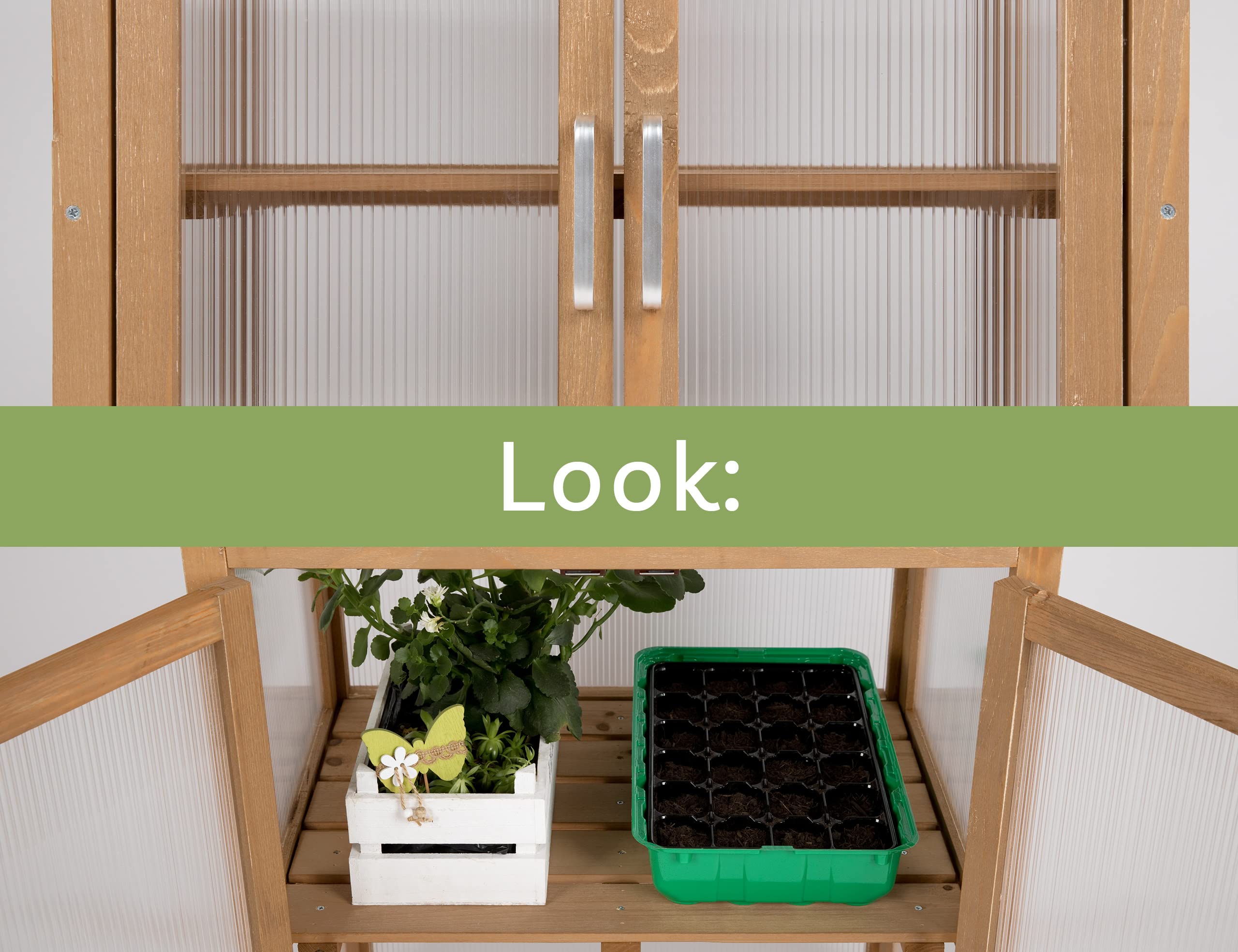 needs&wants® Mini Gewächshaus Treibhaus klein Winterfest aus Holz für Balkon Garten Indoor, Frühbeet Hochbeet Pflanzschrank Anzuchthaus, auch für Schildkröten, Polycarbonat