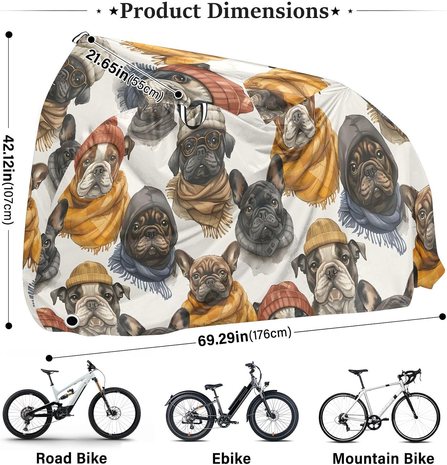 ALAZA Bulldogs with Hat Dogs Bike Cover Waterproof Outdoor Ebike Bicycle Covers Tarp Protection for 1/2 Bikes, Sun UV Dust Wind Proof
